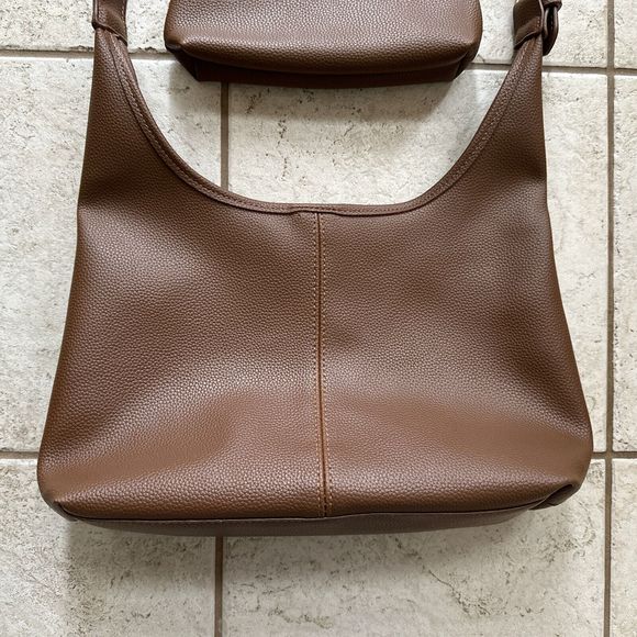 Women's Brown Tote Purse Handbag Faux Leather w/ Makeup Cosmetics Bag - Picture 4 of 16